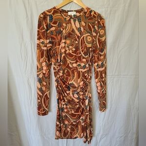 A.L.C. Maryn Silk Draped Mini Dress Round Neck Long Sleeve